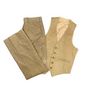 Vintage 1970s Corduroy Vest Pants Bell Bottom Flared Wide Leg Suit H.I.S 29X30.